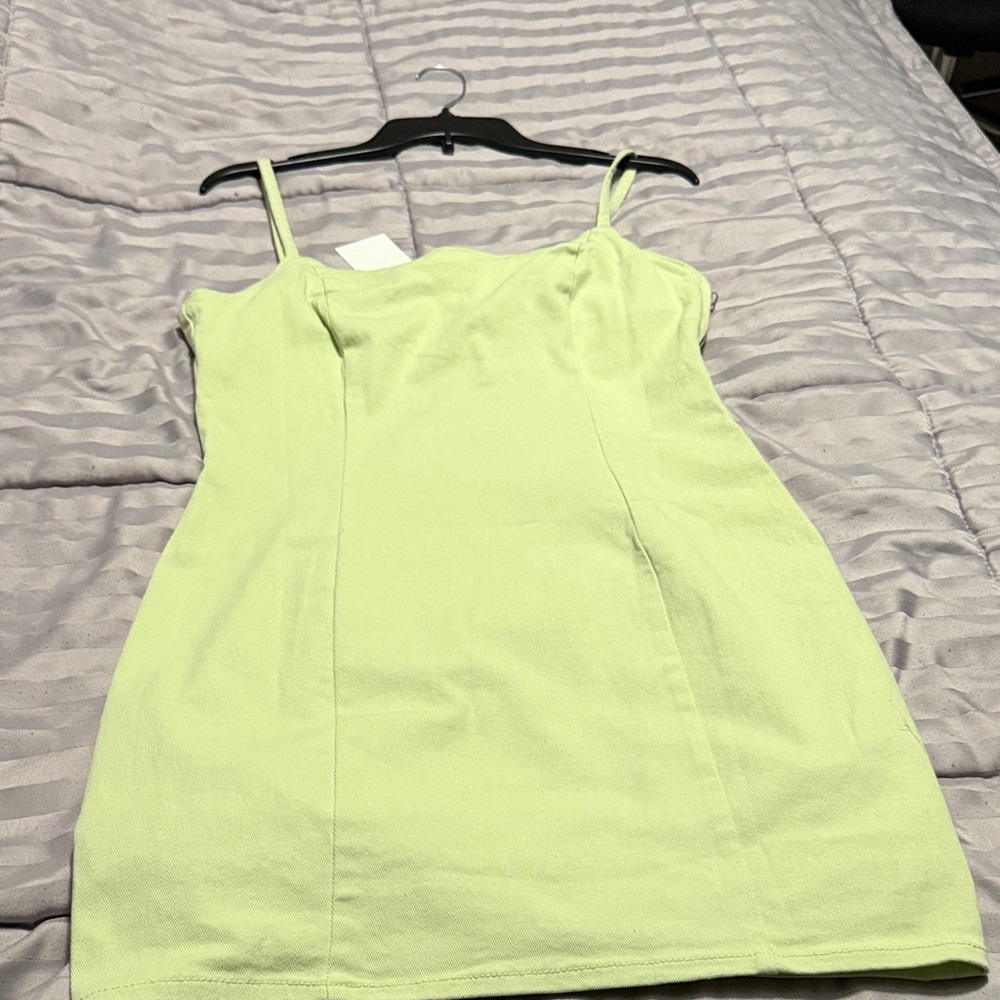 NWT H&M Green Spaghetti Strap Denim Dress